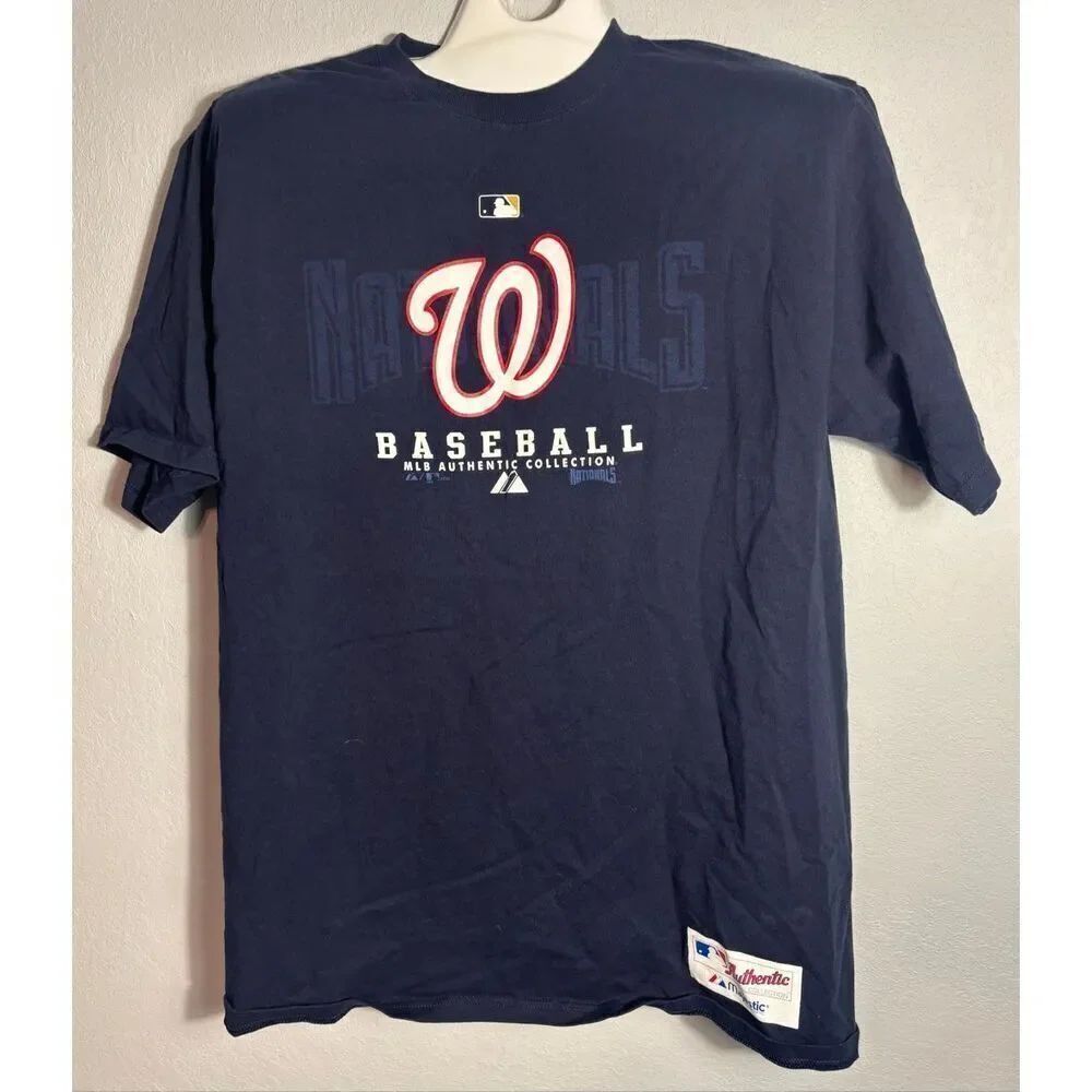 Washington Nationals Baseball MLB Mens Size Large Majestic Blue Shirt